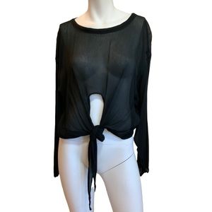 J. Gerard Black Sheer Silk Tie Front Vintage Blouse sz S/M